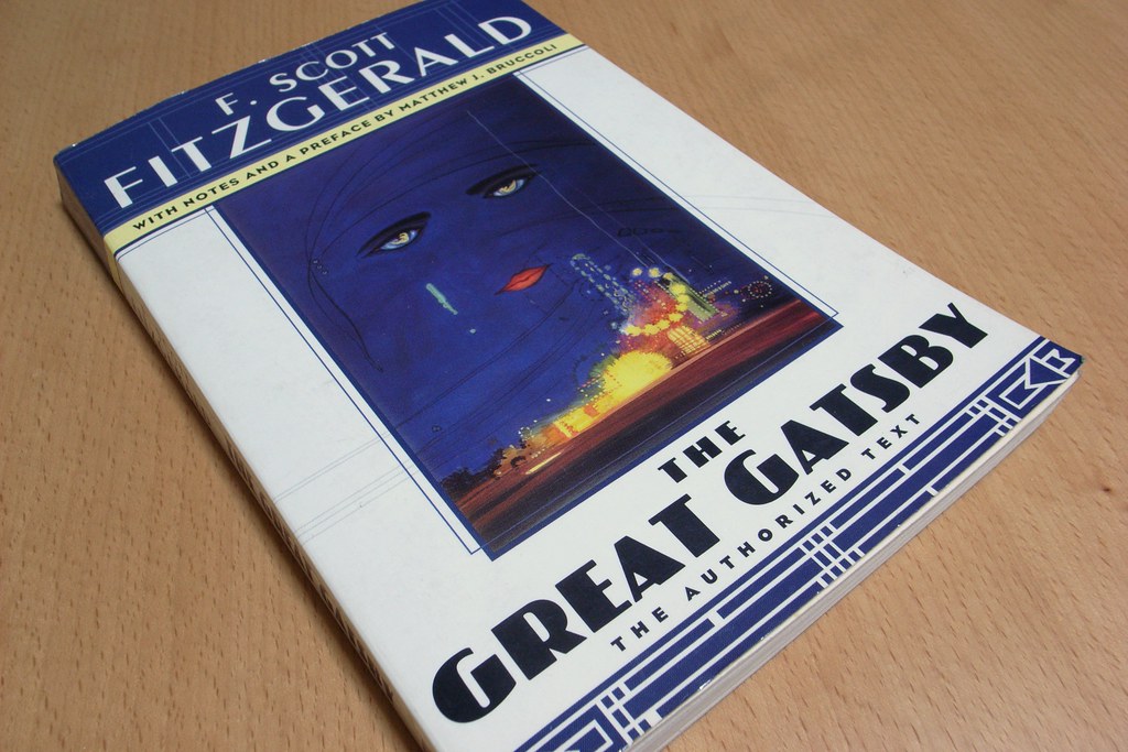 Cover of The Great Gatsby by F. Scott Fitzgerald featuring the iconic blue artwork
