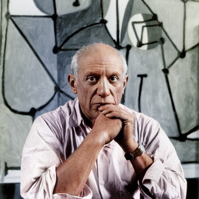Portrait of Pablo Picasso who kept an owl named Ubu in his studio