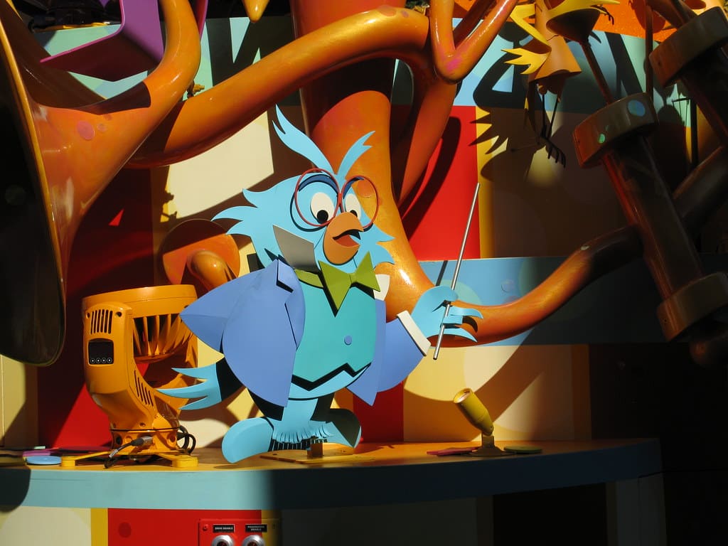 Professor Owl conducting music in Disney educational cartoon scene